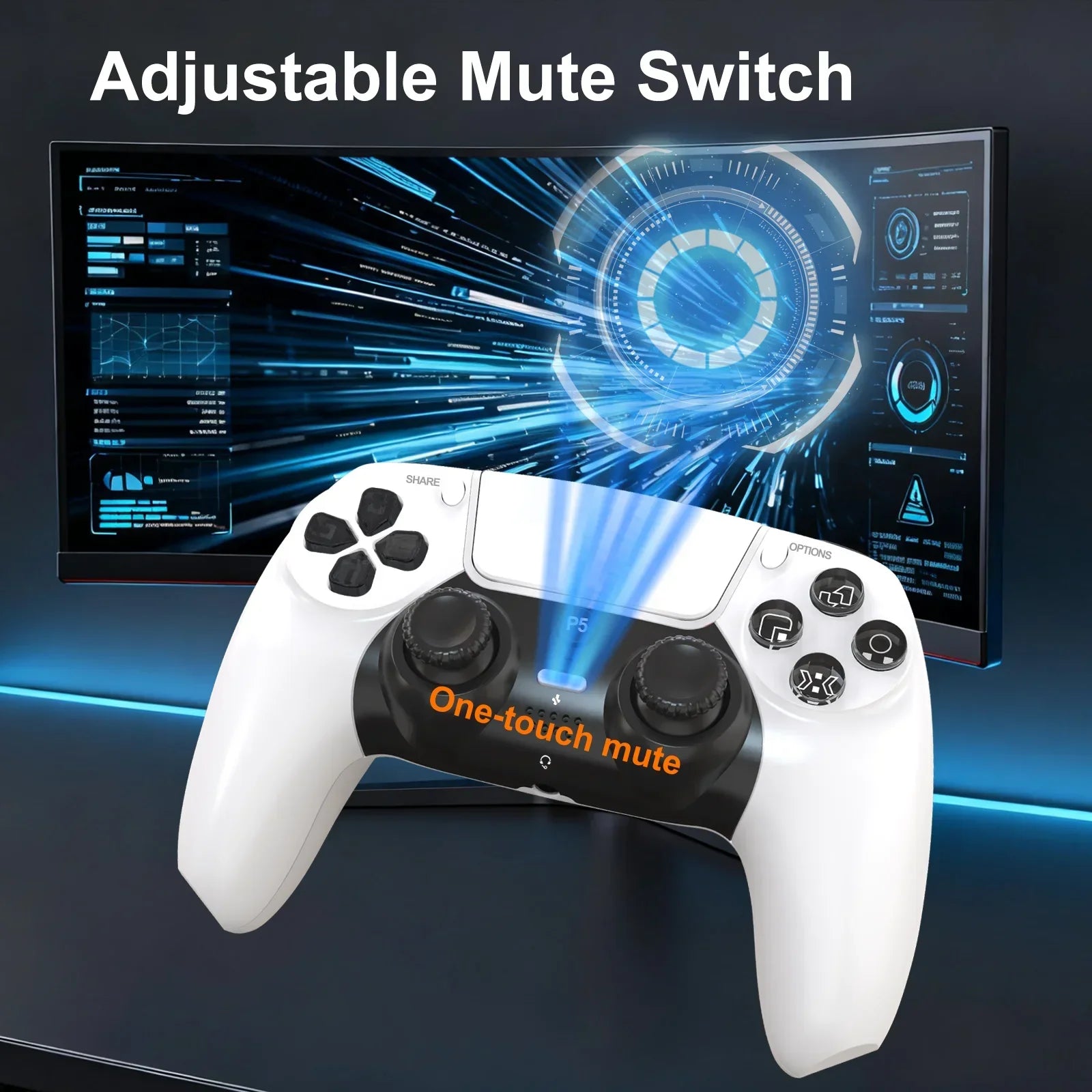 GAMINJA BT Gamepad Transparent Crystal Buttons Six-Axis Gyroscope Ergonomic Design Compatible For PS5 Wireless Controller