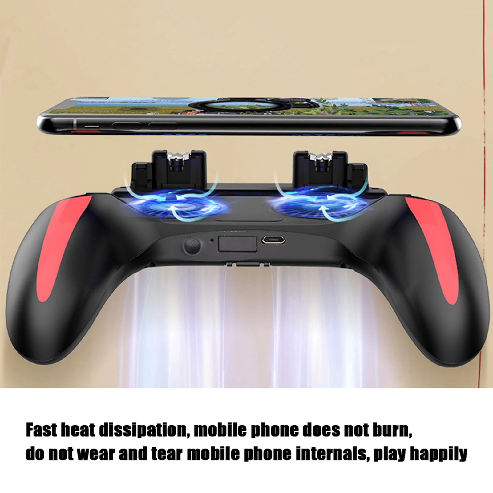 Mobile Phone Game Controller with Dual Cooling Fans Heat Dissipation Gamepad Power Handle Game Auxiliary Key Smartphone Gamepad