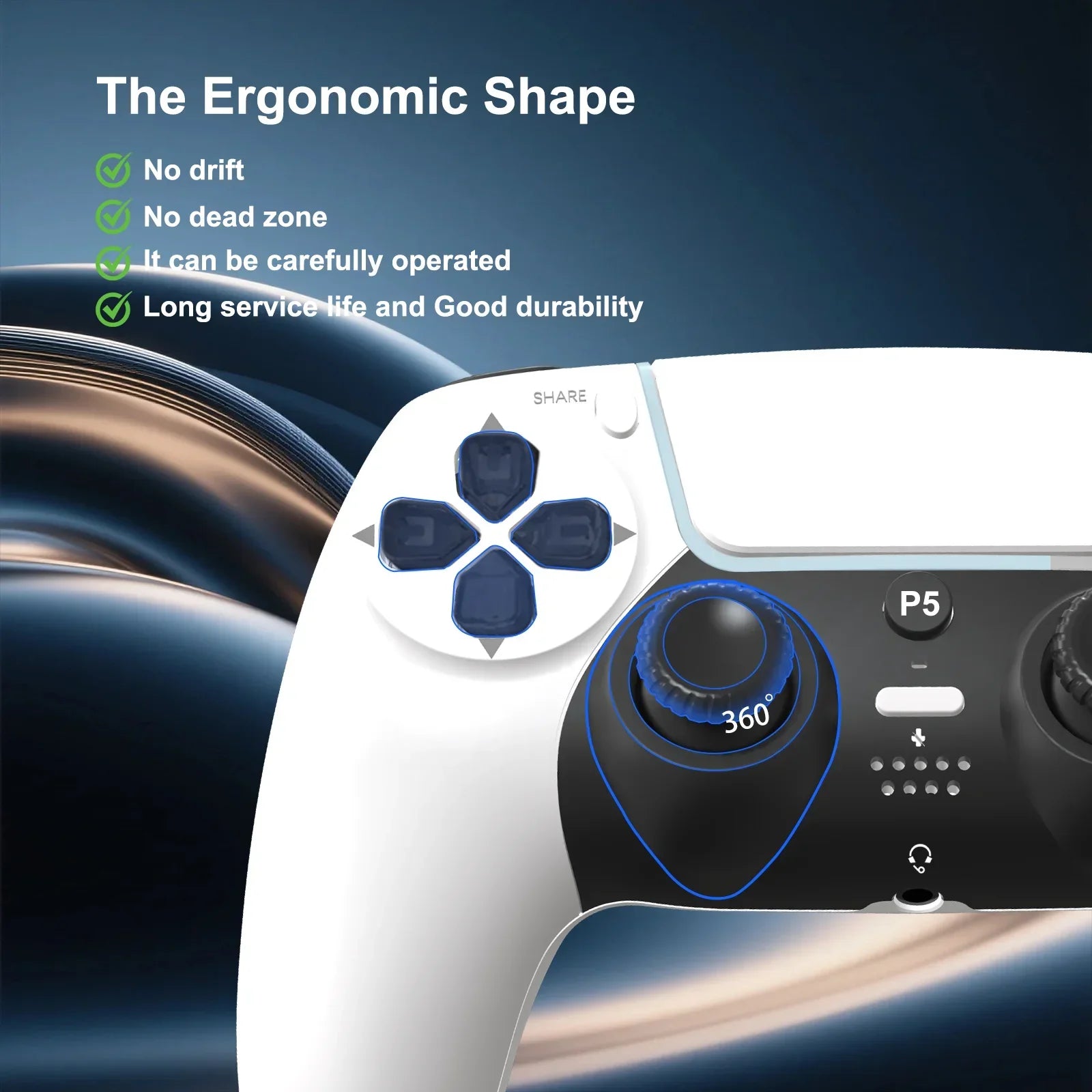 GAMINJA BT Gamepad Transparent Crystal Buttons Six-Axis Gyroscope Ergonomic Design Compatible For PS5 Wireless Controller