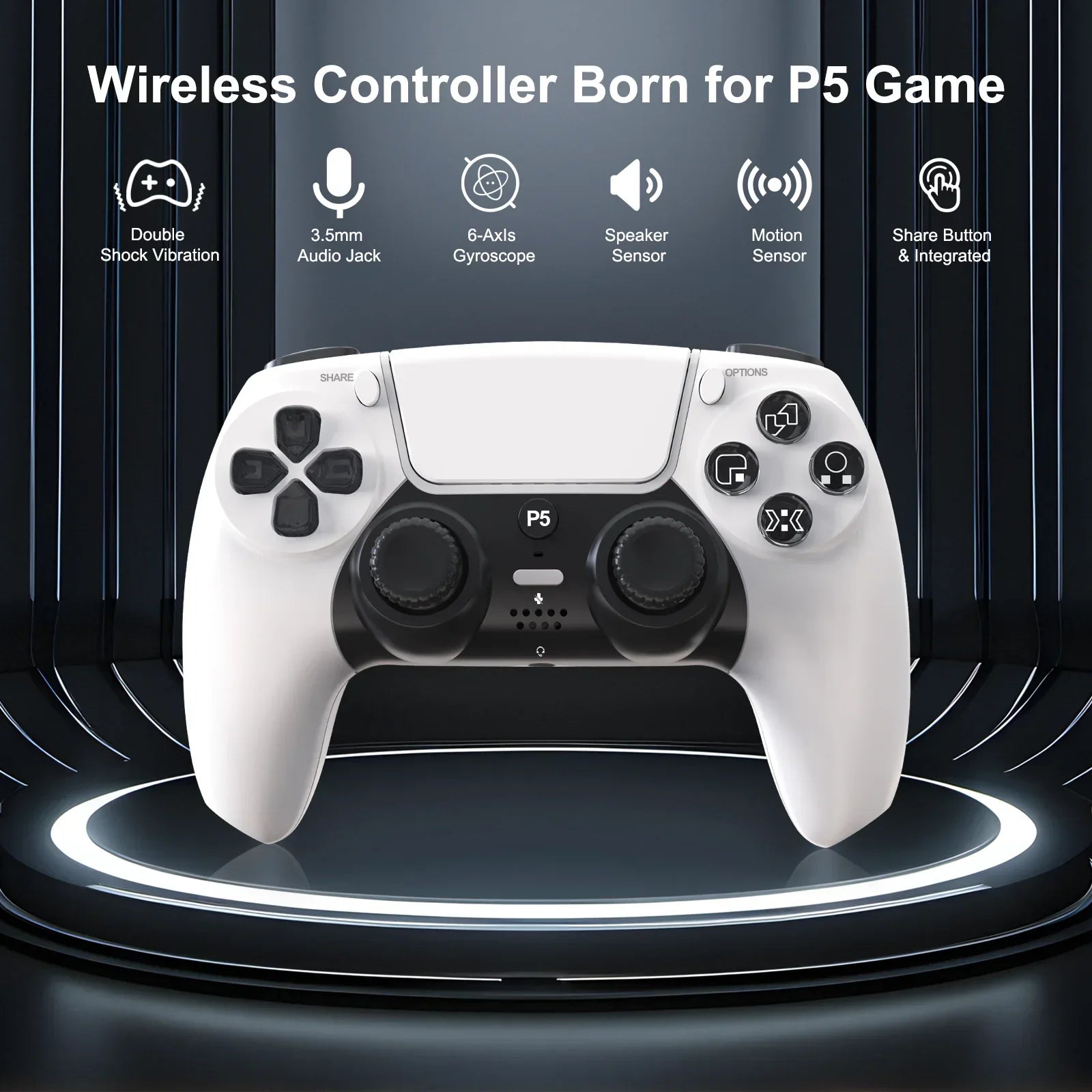GAMINJA BT Gamepad Transparent Crystal Buttons Six-Axis Gyroscope Ergonomic Design Compatible For PS5 Wireless Controller