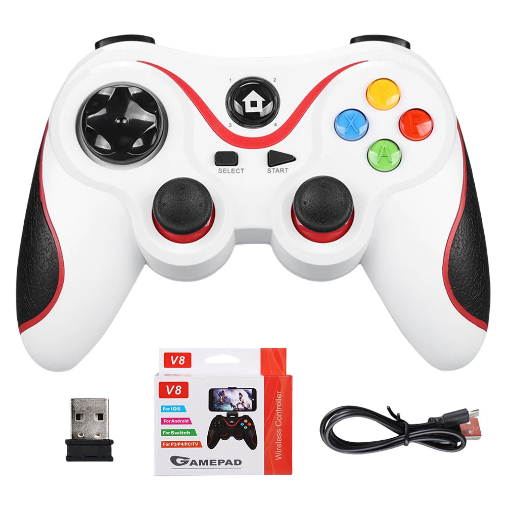 V8 2.4G Wireless Game Controller Controller Gamepad Dual Vibration Wireless Gamepad for Android/iOS/PC/PS3/Switch/Mobile Phone